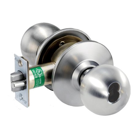 ARROW Grade 1 Storeroom Cylindrical Lock, Ball Knob, SFIC Less Core, Stn Stainless Steel Fnsh, Non-handed HK12-BB-630-IC